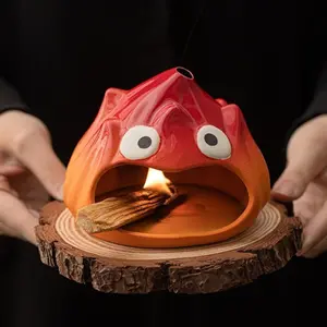 Cute Cartoon Flame Incense Burner Fireplace – Ceramic Incense Holder for Sage, Lavender & Palo Santo, Adorable Squirrel Tail Incense Burner for Cozy Home Decor