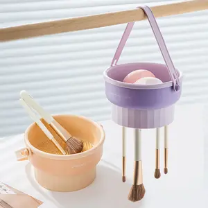 Silicone Makeup Brush Cleaning Box, Multifunctional Cosmetic Egg Washing Tool Set, Portable Beauty Sponge Cleaning Dish with Puff Drying & Storage Rack