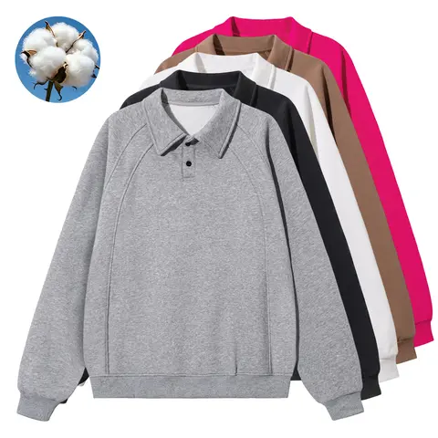 Men’s cotton-blend polo-collar sweatshirt available in packs of 1/2/3 pieces, featuring a turn-down collar and button closure; casual pullover design with long sleeves; soft, skin-friendly fabric; a basic piece for everyday wear, suitable for work, travel