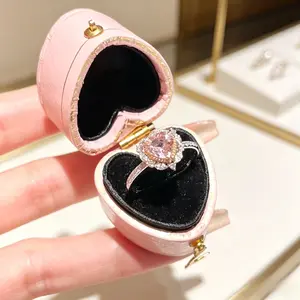 Heart Shaped Pink Crystal Promise Ring, Sparkling Ring, Elegant Ladies' Promise Jewelry