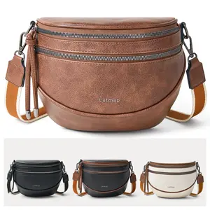 LATMAP Versatile Crossbody Bags for Women, Vintage Saddle Bag with Adjustable Strap, Faux Leather Unique Purses Shoulder Bags, Tote Bum Bag Handbags Everyday Bag for Travel Essentials Work Commuting, Gift for Her Mom Father's Day Summervibes Outdoor Fun