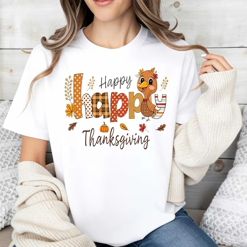 Happy Thanksgiving Turkey Print, Raglan Long-Sleeved T-Shirt, Autumn Fall Festival Holiday, Casual Daily Wear Party Gift