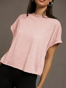 SHEIN Essnce Women's Solid Color Back Hollow Out Batwing Sleeve T-Shirt