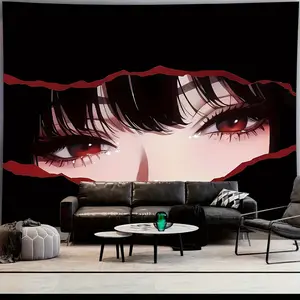 Red-eyed anime girl tapestry bedroom high quality wall decoration aesthetic room decoration gothic art bedroom decoration home decoration large size high-end tapestry