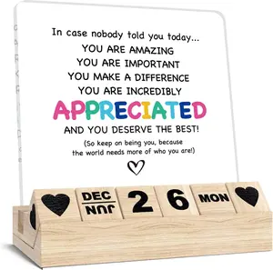 Inspirational Gifts Calendar - Thank You Appreciation Gifts for Women Man, Wooden Block Calendar Desk Sign for Friends Coworker Employee Staff Manager Teacher Motivational Office Decor Accessories