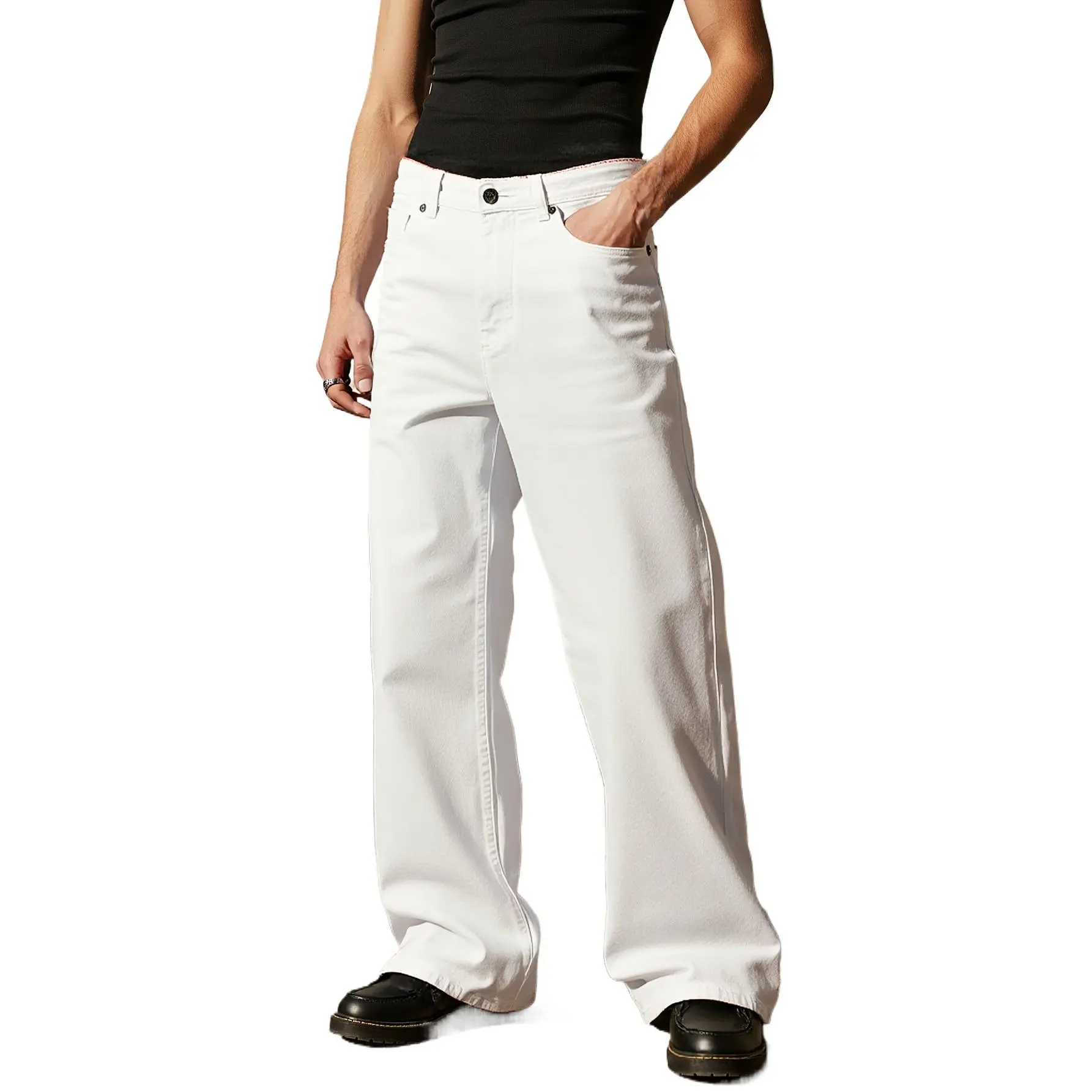 Men's Streetwear Digital Print Denim Pants, Fitted High Waist Wide-Leg Style, Retro Casual Menswear, Do Not Dry Clean, Jeans, Basic, Normal Type, Twill
