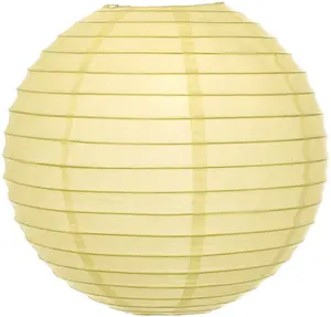 5-Pack 36 Inch Lemon Yellow Chiffon Jumbo Parallel Ribbing Round Paper Lantern