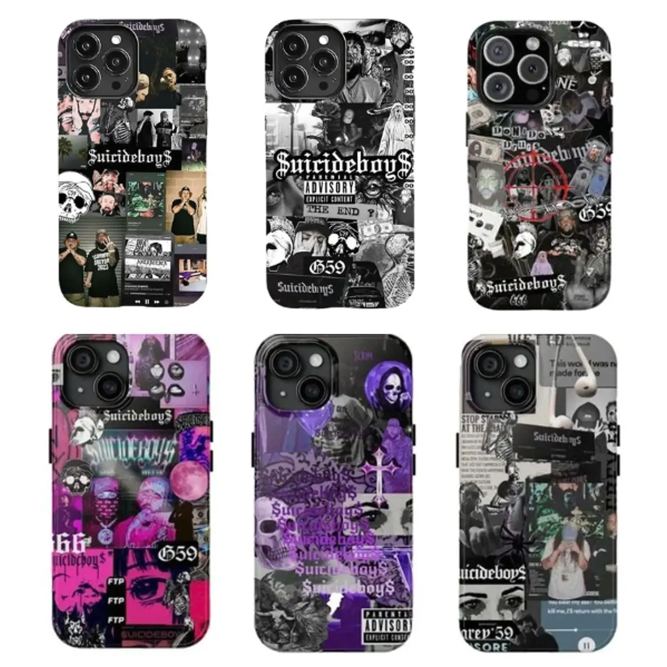 Suicideboys Collage element phone case, compatible with iPhone 17-11 Pro Max/Plus and Samsung Galaxy S23-25, Music Lover Gift