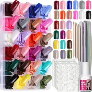 24 Colors Press on Nails Square, 24 Packs 576PCS Press on Nails Medium Square Glossy, Lightweight Natural Fake Nails Full Cover, False Nails with Glue, Short Square Acrylic Press on Nails