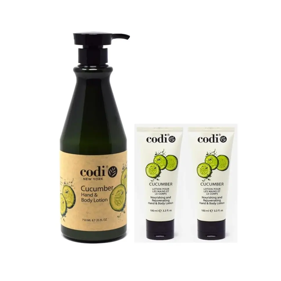 Codi Scented Cucumber Hand & Body Moisturizer Set, 750mL Lotion + 2-Pack 100mL Lotions, Gentle, Daily, Hydrating, Lightweight, Smooth, Nourishing, Non-Greasy Formula for All Skin Types, Moisture-Boosting Body Care Essential