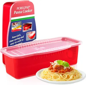 Microwave Pasta Cooker with Strainer Lid – Quick No Mess Pasta Pot for 1–4 Servings | Easy Pasta Maker with Measuring Cup for Home, Dorm, Office & College Kitchen