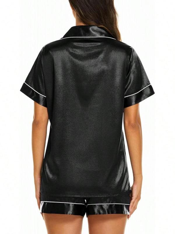 Silk Pajama Sets Womens 2 Pieces Short Sleeve Sleepwear Soft Button Down Loungewear Satin Pjs Shorts Lounge Set S XXL - Flamingo Light Green