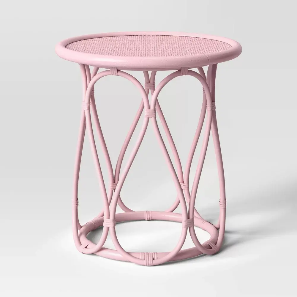 Rattan Kids' Bedside Table Coral - Pillowfort: Pink Rattan Nightstand No Assembly Ethical Handcraft Certified