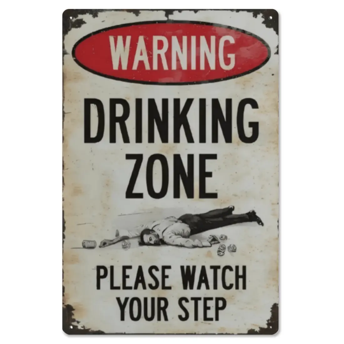 Funny “Drinking Zone” Aluminum Metal Sign, 8 x 12 Inch Vintage Bar Wall Decor for Home Bar, Pub, Man Cave, Garage or Party Room, Retro Gift for Beer and Cocktail Lovers