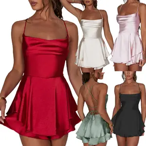 Backless Lace-up Sexy Dress Elegant Satin Backless Tie Up Mini Dress Chic Ruffles Layered A-line Y2k Dress Vintage Streetwear