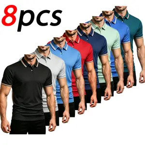8-Pack New Summer Men’s Short-Sleeve T-Shirts & Polo Shirts, Solid Color, Lightweight, Casual Sportswear for Travel/Vacation/Outdoor Camping, Men’s Polo Shirts, Golf Basic Tops,summerwins