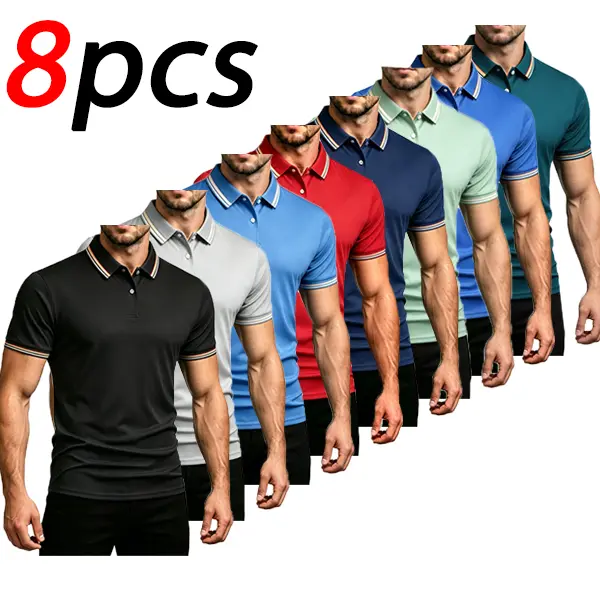 8-Pack New Summer Men’s Short-Sleeve T-Shirts & Polo Shirts, Solid Color, Lightweight, Casual Sportswear for Travel/Vacation/Outdoor Camping, Men’s Polo Shirts, Golf Basic Tops,summerwins
