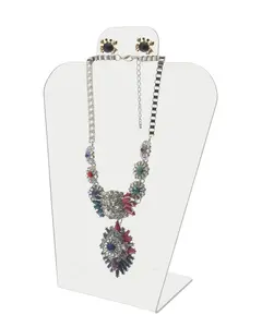 Jewelry Stand Round Top Display for Earrings and Necklaces 8.5" x 12" Clear Acrylic Slant Back Countertop Department Store Boutique Free Standing Gift Shop or Home Use by 321 Plastics