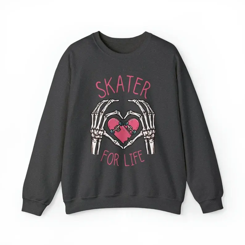 Pink Skater for Life - Unisex Heavy Blend Crewneck Sweatshirt - For Skateboard Lovers and Their Skateboarder Friends