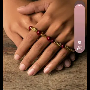 Bracelets & Bangles - Red Beaded Bracelet with Gold Accents and Clasp