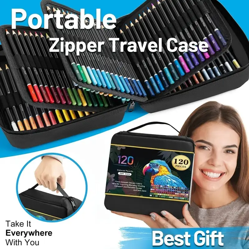 120 Pack Colored Pencils Set with Portable Case,Soft Core,Professional Art Pencil set for advanced artists and hobbyists for coloring