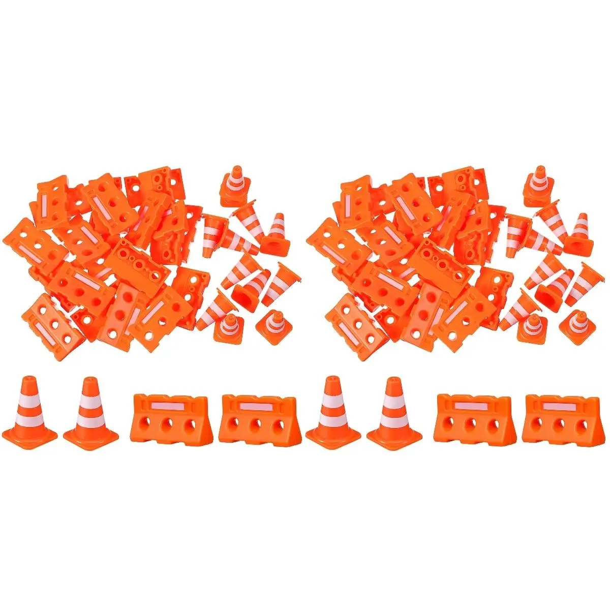48Pcs Mini Plastic Traffic Cones, Miniature Fence Barricade Signs, Construction Road Small Orange Cone Toy Set, Barricade Toy Model Mini Stop Signs for Construction Theme Party Favors