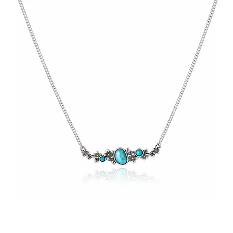 Wrangler Women's Southwestern Floral Motif Bar Necklace - Antique Gold Created Turquoise Pendant, Adjustable Cuban Link Chain, Boho Western Ethnic-Inspired Costume Jewelry, Adjustable Size Necklaces for Women, Cowgirl & Western Stuff Birthday Gift