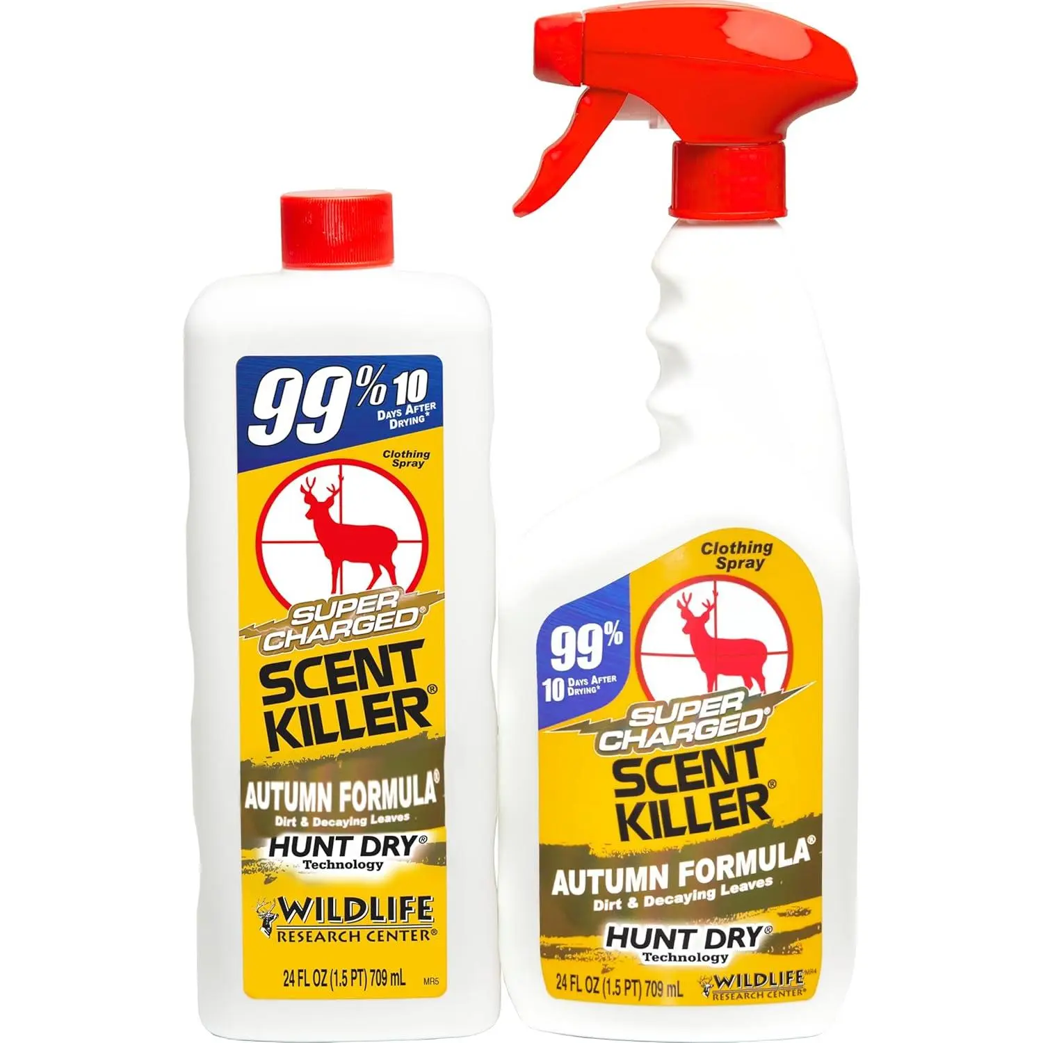 Super Charged Scent Killer Autumn Formula Spray & Refill Bottle, Hunting Odor Eliminator with Forest Floor Scent, 48 FL OZ Combo, Long-Lasting for Deer