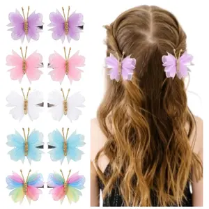 5 pairs Mini Butterfly Hair Barrettes Colorful Realistic Butterfly Alligator Hair Clips 2" Tulle Mesh Butterfly Hair Accessories for Girls Teens Women