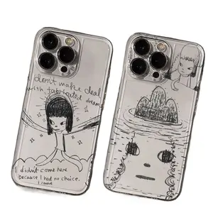 Graffiti Line Yoshitomo Nara Cartoon Painting Phone Cases For iPhone 17 16 15 14 13 12 11 Promax Pro Air Plus Transparent Protective Cover Protection