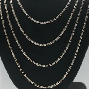 14KT Gold 2.5mm 3 Tone Vale Chain Necklace - 4 Size