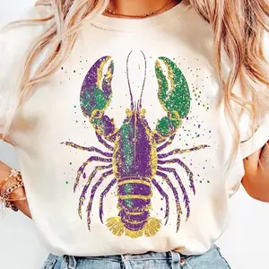(NOT Glitter) Mardi Gras, Louisiana Crawfish Tshirt, Fleur De Lis Tshirt