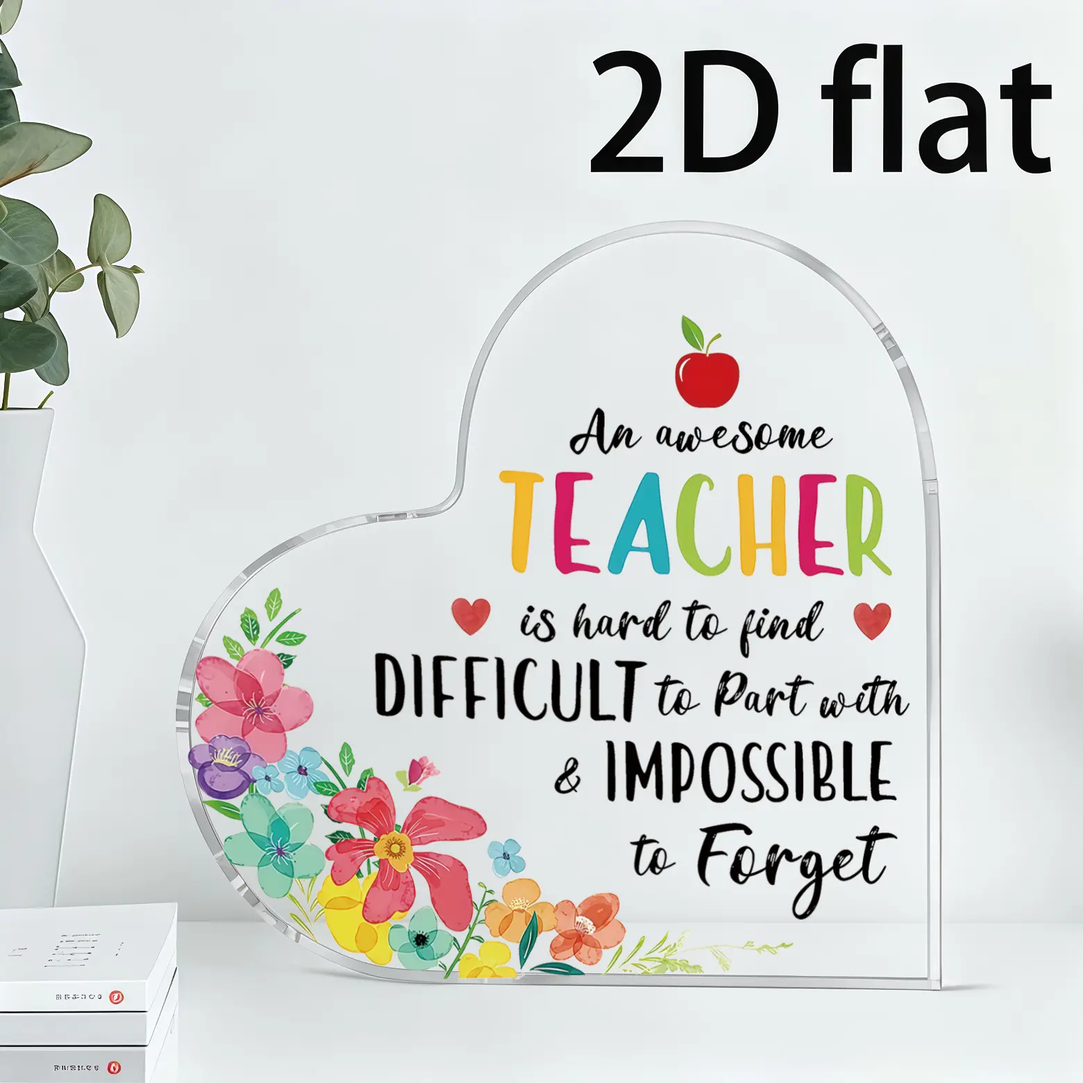 Heart Shaped Acrylic Teacher Appreciation Gift Sign, An Awesome Teacher Is Hard To Find Desk Decor, Thank You Teacher Gift for Women, End of School Year, Graduation, Teacher’s Day Present