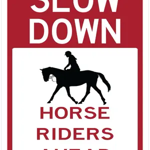 Slow Down Horse Riders Ahead Road Sign - 12 x 18 .063" Safety HIP Reflective - (includes metal sign)