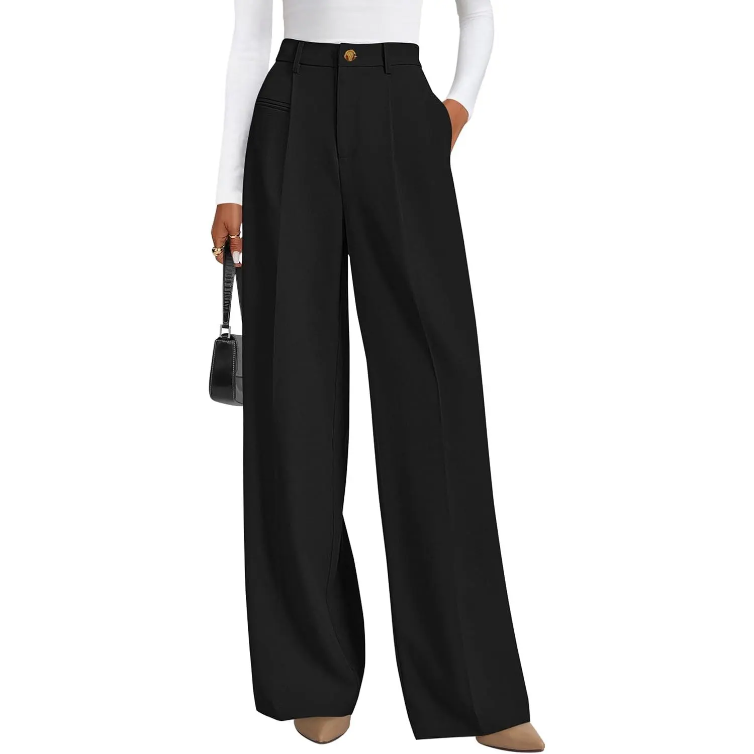 Women's Tailored Wide Leg Work Dress Pants | High Waisted Flowy Business Casual Palazzo Pants, Professional Office Trousers Slacks, Interview Outfits, Work Clothes