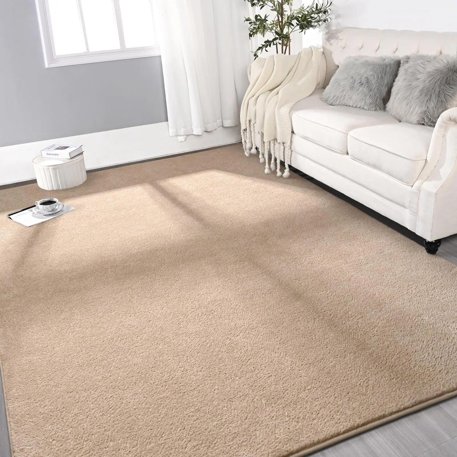 Beige Large Soft Modern Area Rugs for Living Room Bedroom,  Thickened Memory Foam Indoor Solid Minimalist Carpets, Non-Slip Comfy Rug for Boys Girls Nursery Room Home Decor, 4x6,5x7,5x8,6x9 Feet
