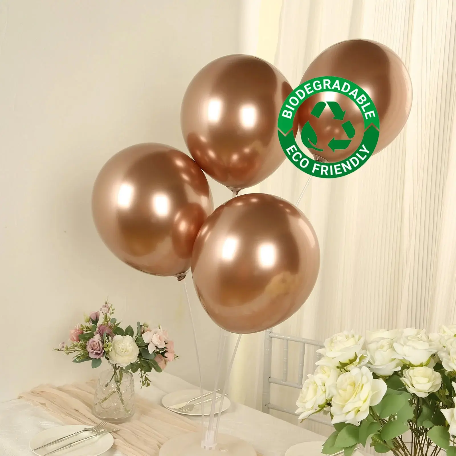 12in Metallic Rose Gold Thick Chrome Eco Friendly Biodegradable Rubber Balloons, 50-Pack Festive Party Supplies for Graduation Parties, Weddings - Photo Booth Props, Hanging & Ceiling Decor, Biodegradable Balloons