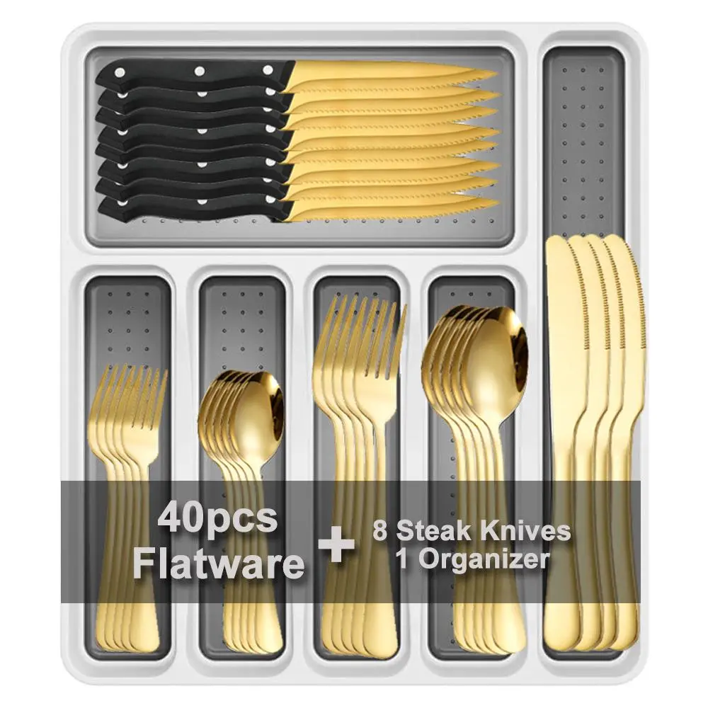 【2026 Upgrade】Silverware Sets With Organizer And Steak Knives,Stainless Steel Flatware Sets Service For 8,Tableware Cutlery Sets