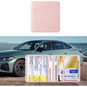 Premium Leather Car Registration and Insurance Card Holder with Magnetic Shut, Vehicle License Document Glove Box Compartment Organizer, Essentials Vehicle Wallet Case for Women Men (Pink/Small)