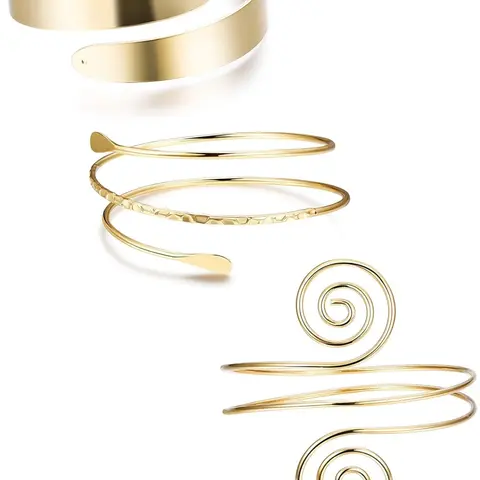 Arm Cuff Upper Arm Band for Women Gold Arm Cuff Bangle Bracelets Trendy Stack Bangle Adjustable Fit Bangle Adjustable Coil Swirl Armlet ArmBand Jewelry Elegant Minimalist Bangle Fashionable Jewelry,3-4Pcs