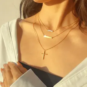 Yifvhn 2025 Gold Necklace for Women, Dainty 14k Long Gold Necklace Set Simple Layered Gold Plated Pendant Beaded Drop Chain Jewelry Y Stacked Necklaces for Women