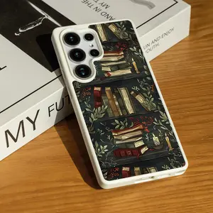 Vintage Bookcase & Candles Matte Magnetic Phone Case for SAMSUNG S22/S23/S24/S25/FE/ULTRAP/PLUS Series, Strong magnetic adsorption, Anti-fingerprint Acrylic Wireless Cellphone Smartphone