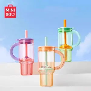 Miniso Colorful Series Transparent Straw Tritan Cup 34 oz BPA-Free Water Bottle,Leak-Proof, Drinkware Portable, Ideal for Home & Office Daily Drinking