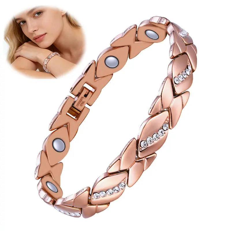 Bracelets for Women,Lucky Clover Flower Leaf Heart Bracelet,Alloy Plating Crystal Valentine's Day Jewelry Gift