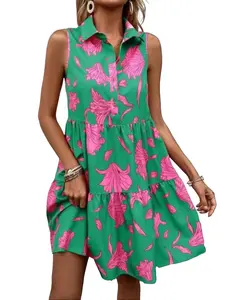 Women's Summer Floral Print Ruffle Hem Cover-Up Dress, Ideal for Travel and All Occasions, Casual Stylish Dress for Outdoor Wear