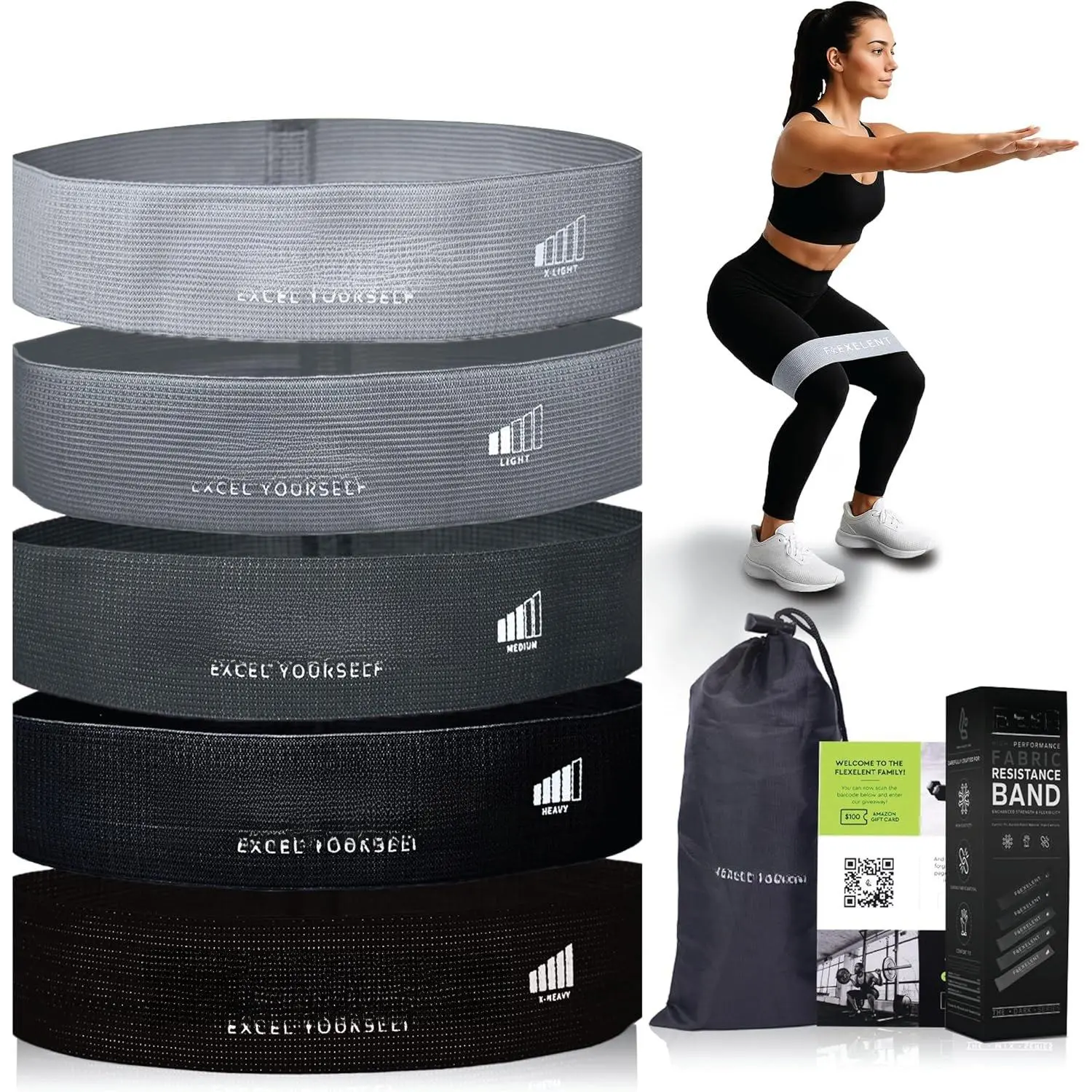 Fabric Resistance Bands for Working Out with 5 Strength Levels - Extra Light to Extra Heavy, Thick Resistance Workout Bands for , Glutes, , Stretching, Strength , and Physical