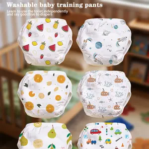 6pcs Soft Leakproof Cartoon Design Potty Training Pants for Boys and Girls, Washable Reusable Toddler Underwear, 0-3 Years