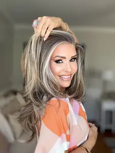 AISOM Jenna Iced Latte Layered Straight Lace Front Wig with Scandinavian Hairline 13x4 Free Part Low Density 120% Heat Friendly Women's Wig 20 Inches