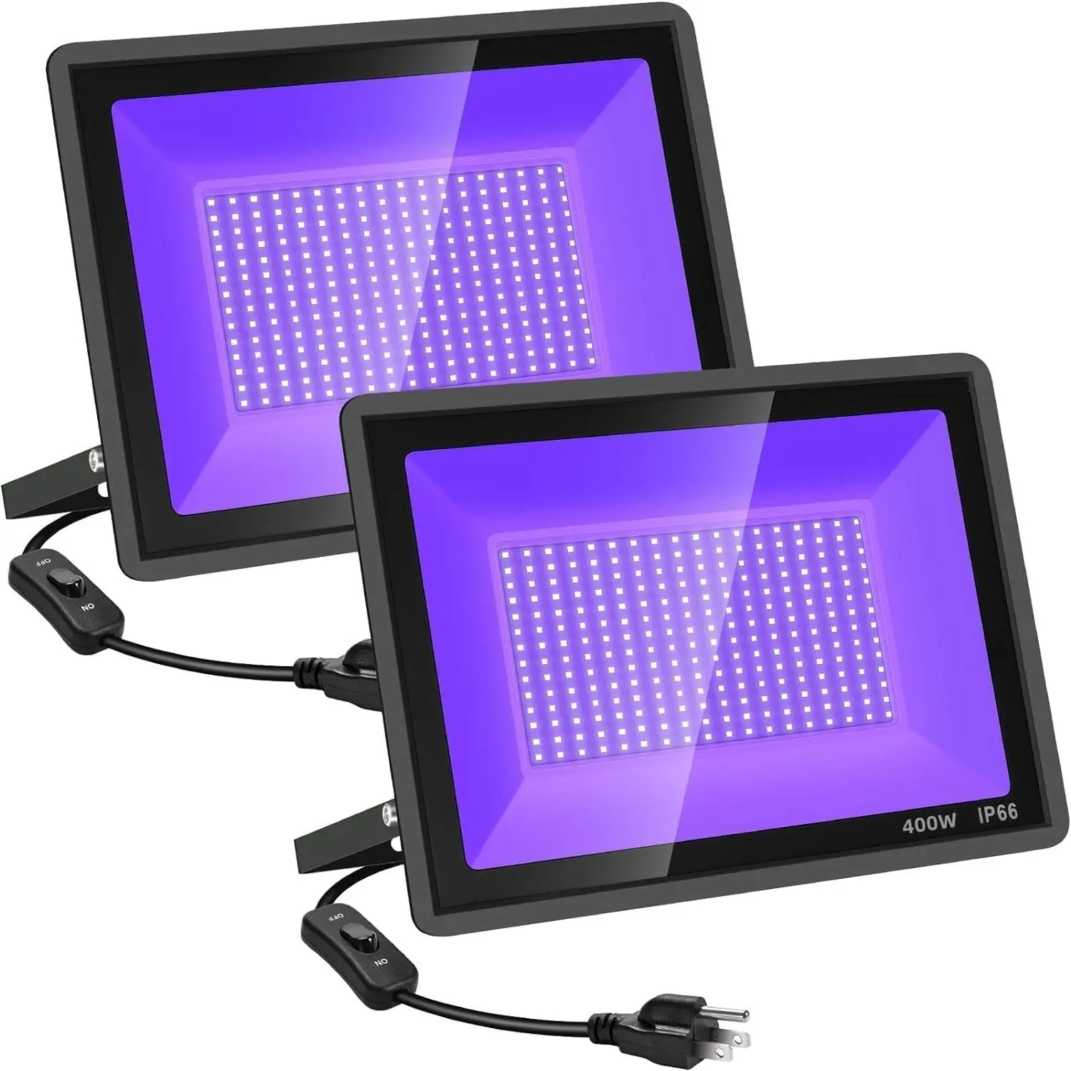 2 Pack 400W LED Black Light,Black Flood Light Outdoor with Plug and , IP66  395nm to 405nm LED UV Blacklight Neon Glow for Glow Party, Halloween, Fluorescent Poster,