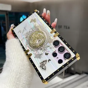Square Butterfly Phone Case with Stand, Vintage Luxury Design for Samsung Galaxy S21 Plus S22 Ultra S26 Ultra S24 Fe S25 Casing